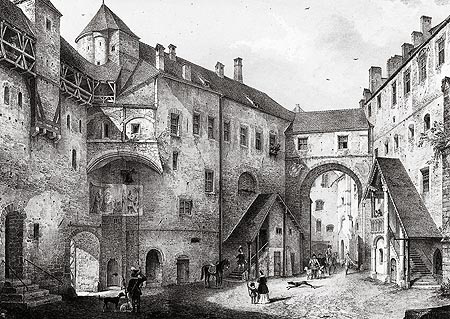 Picture: Inner castle courtyard, lithograph by Carl August Lebschée