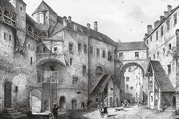 Bild: Innenhof der Hauptburg, Lithographie von Carl August Lebsch&eacute;e